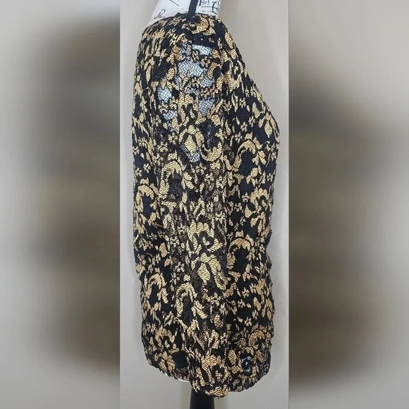 Coldwater Creek Womens Sz Small Gold Black Lace Overlay Floral Surplice Blouse - Picture 2 of 16